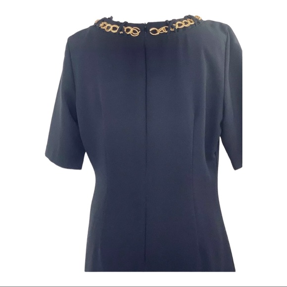 CHETTA B Sheath Dress Ruched Waist Gold Chain Neckline Accent Vintage 90s Sz 10 - Picture 7 of 9